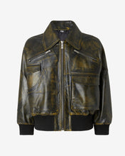 Load image into Gallery viewer, Workwear Rub-Off Leather Bomber | Unisex Coats &amp; Jackets Black | GCDS®
