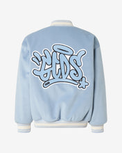 Load image into Gallery viewer, Graffiti-Logo Varsity Bomber | Unisex Coats &amp; Jackets Light Blue | GCDS®
