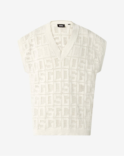 Gcds Monogram Macramè Gilet | Men Knitwear Off White | GCDS Spring/Summer 2023