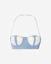 Load image into Gallery viewer, Ribbed Denim Bra | Women Tops New Light Blue | GCDS Spring/Summer 2023
