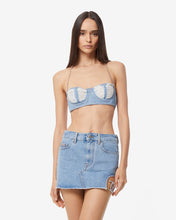 Load image into Gallery viewer, Ribbed Denim Bra | Women Tops New Light Blue | GCDS Spring/Summer 2023
