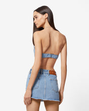 Load image into Gallery viewer, Ribbed Denim Bra | Women Tops New Light Blue | GCDS Spring/Summer 2023
